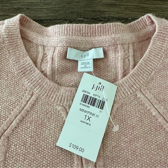 NWT J Jill Womens 1X Mink Pink Cable Crewneck Sweater Pullover Spring Soft New - Picture 5 of 10